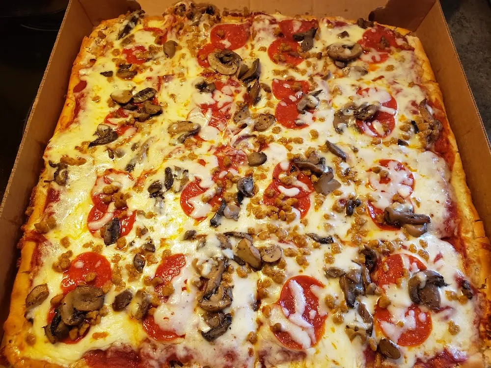 Sicilian Pizza Extra Cheese Pepperoni and Sausage